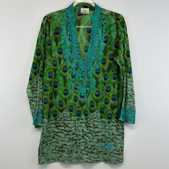 Disney Other - Disney Cruise Line Fantasy Peacock Print Kaftan Cover Up Tunic M